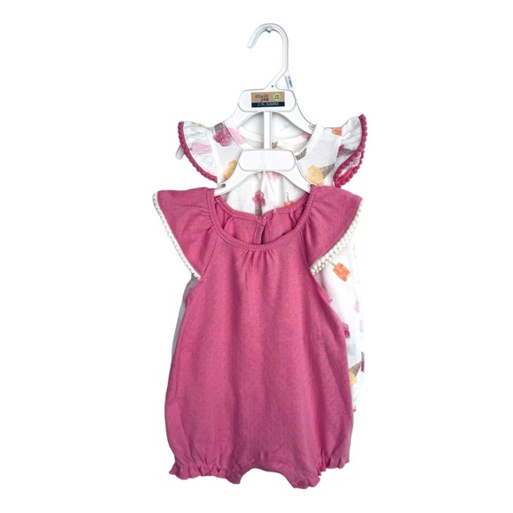 Chick Pea 2 Piece Set Rompers Summer Pink/Ice Cream Cones Size 3-6 Months NWT - Picture 2 of 15